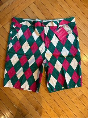 Royal & Awesome golf shorts size 44 ping, green & white argyle NWT